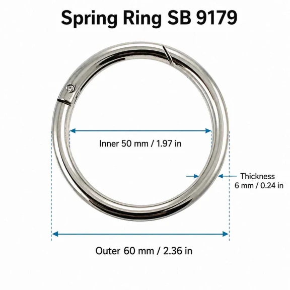 5 cm Yaylı Halka SB 9179 - Zamak Metal Çanta Halka Tokası, 50 mm iç ölçü, dayanıklı ve pratik bağlantı elemanı