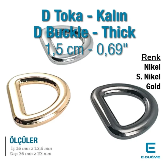 1.5 cm Özel Kaplama D Toka - D Halka Zamak SB 9475