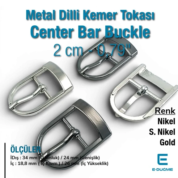 2 cm Metal Dilli Kemer Tokası - Ortadan Köprülü SB 9542