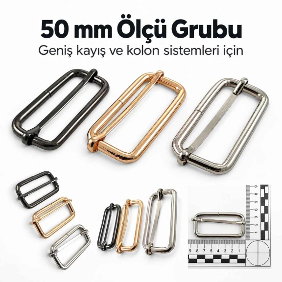 5 cm Metal Askı Ayar Tokası - Tek Sürgülü, Özel Kaplama, Dayanıklı Metal Aksesuar