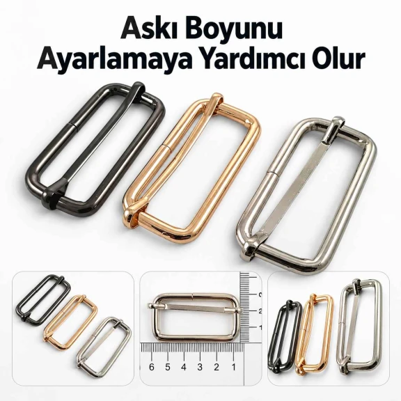 5 cm Metal Askı Ayar Tokası - Tek Sürgülü, Özel Kaplama, Dayanıklı Metal Aksesuar