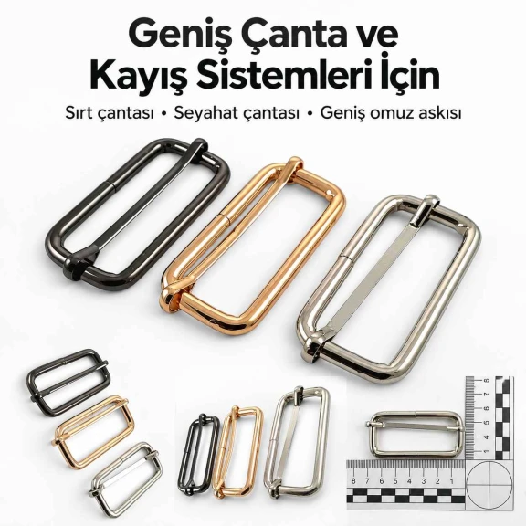 5 cm Metal Askı Ayar Tokası - Tek Sürgülü, Özel Kaplama, Dayanıklı Metal Aksesuar