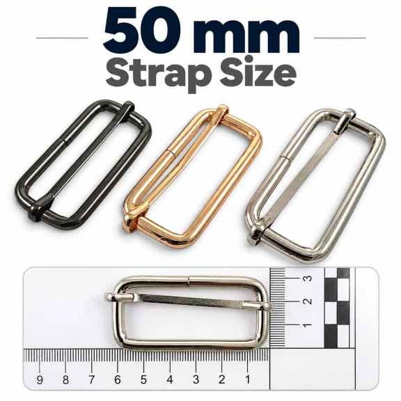 5 cm Metal Askı Ayar Tokası - Tek Sürgülü, Özel Kaplama, Dayanıklı Metal Aksesuar