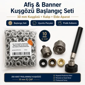 Afiş & Banner Kuşgözü Başlangıç Seti – 10 mm Kuşgözü, Kalıp ve Elde Aparat Dahil BANNER-10MM-SET05