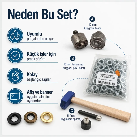 Banner Eyelet Starter Set – 10 mm Eyelets, Die and Hand Tool Included BANNER-10MM-SET05