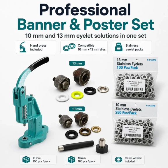 Afiş & Banner Profesyonel Kuşgözü Seti – 10 mm ve 13 mm Presli Set BANNER-PRO-SET06