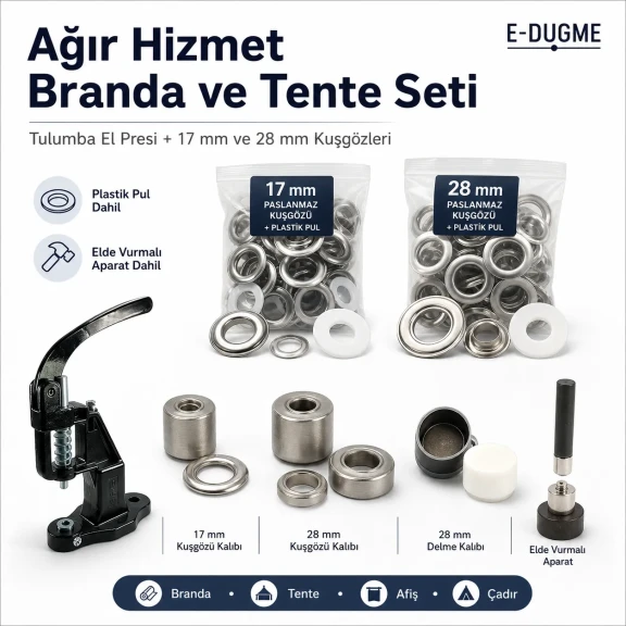 Ağır Hizmet Branda ve Tente Kuşgözü Seti – Tulumba El Presi, No 31 ve No 34 Dahil BRANDA-HEAVY-SET03