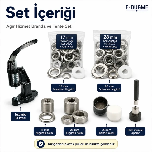 Ağır Hizmet Branda ve Tente Kuşgözü Seti – Tulumba El Presi, No 31 ve No 34 Dahil BRANDA-HEAVY-SET03