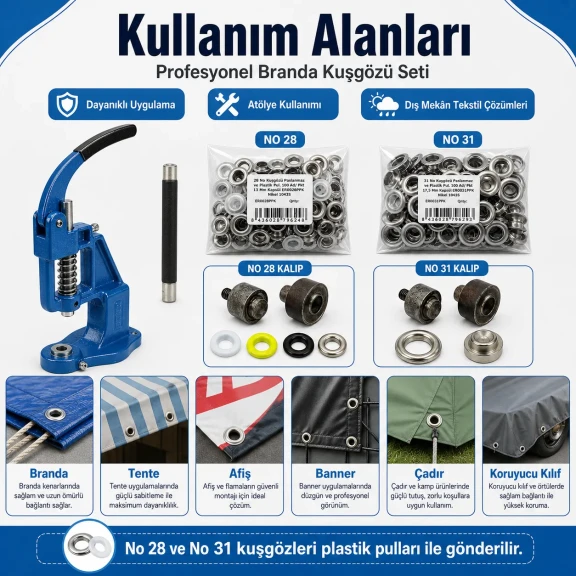 Profesyonel Branda Kuşgözü Seti – Tulumba El Presi, No 28 ve No 31 Kuşgözü Dahil - BRANDA-PRO-SET02