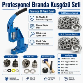 Profesyonel Branda Kuşgözü Seti – Tulumba El Presi, No 28 ve No 31 Kuşgözü Dahil - BRANDA-PRO-SET02