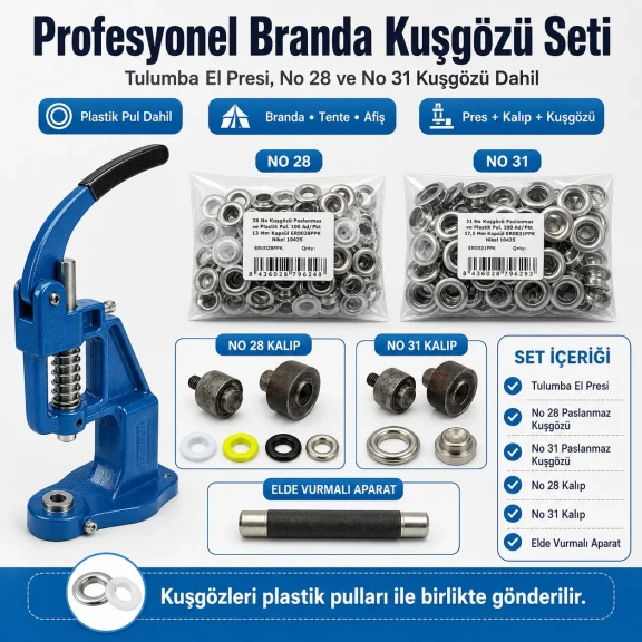 Profesyonel Branda Kuşgözü Seti – Tulumba El Presi, No 28 ve No 31 Kuşgözü Dahil - BRANDA-PRO-SET02