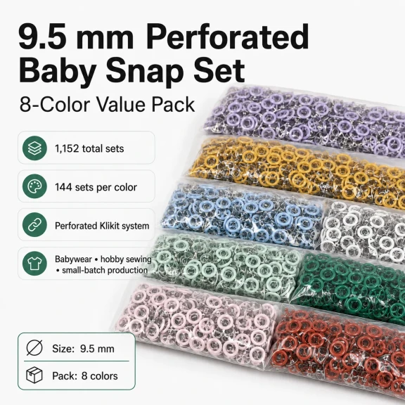 Bebe Çıtçıtı 9,5 mm 8 Renk Set Delikli Klikıt Çıtçıt Renkli Set C0095DP8R