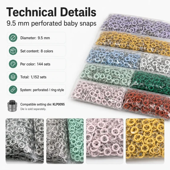 Bebe Çıtçıtı 9,5 mm 8 Renk Set Delikli Klikıt Çıtçıt Renkli Set C0095DP8R