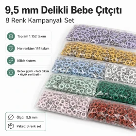 Bebe Çıtçıtı 9,5 mm 8 Renk Set Delikli Klikıt Çıtçıt Renkli Set C0095DP8R