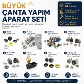 Çanta Yapım Sadece Aparatlar Seti – Kuşgözü, Çıtçıt, Perçin ve Çanta Mıknatısı Kalıpları Dahil CANTA-APARAT-SET-BUYUK-01