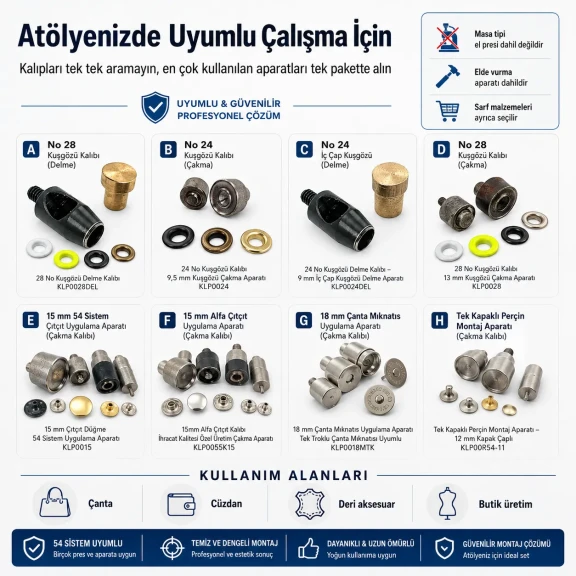 Çanta Yapım Sadece Aparatlar Seti – Kuşgözü, Çıtçıt, Perçin ve Çanta Mıknatısı Kalıpları Dahil CANTA-APARAT-SET-BUYUK-01