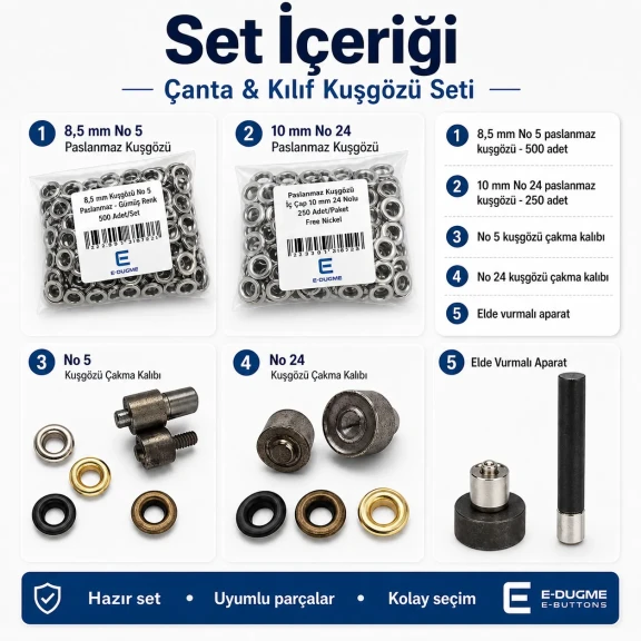 Çanta & Kılıf Kuşgözü Seti – 8,5 mm ve 10 mm Kuşgözü, Kalıp ve Elde Aparat Dahil CANTA-KILIF-SET07