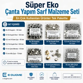 Süper Eko Çanta Yapım Sarf Malzeme Seti – Kuşgözü, Çıtçıt, Perçin ve Çanta Mıknatısı CANTA-SARF-SET-SUPER-EKO-01
