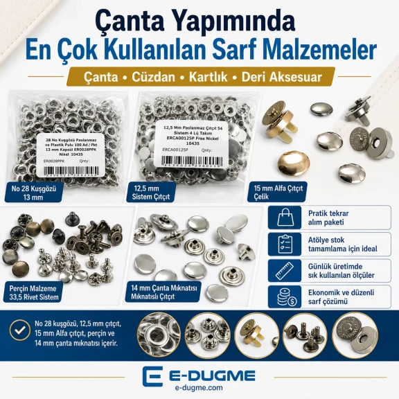 Süper Eko Çanta Yapım Sarf Malzeme Seti – Kuşgözü, Çıtçıt, Perçin ve Çanta Mıknatısı CANTA-SARF-SET-SUPER-EKO-01
