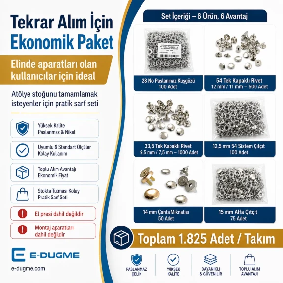 Süper Eko Çanta Yapım Sarf Malzeme Seti – Kuşgözü, Çıtçıt, Perçin ve Çanta Mıknatısı CANTA-SARF-SET-SUPER-EKO-01