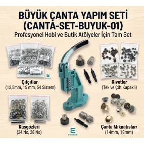 Büyük Çanta Yapım Seti – Çanta Mıknatısı, Çıtçıt, Perçin, Kuşgözü, El Presi ve Montaj Aparatları Dahil CANTA-SET-BUYUK-01