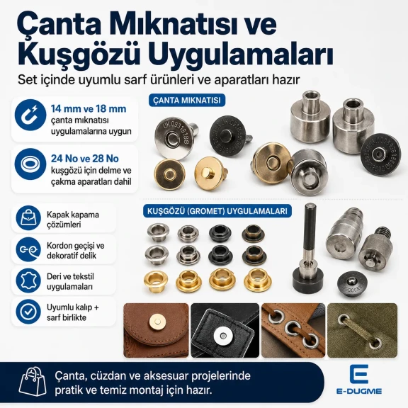 Büyük Çanta Yapım Seti – Çanta Mıknatısı, Çıtçıt, Perçin, Kuşgözü, El Presi ve Montaj Aparatları Dahil CANTA-SET-BUYUK-01