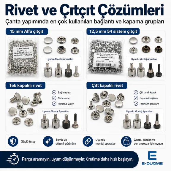 Büyük Çanta Yapım Seti – Çanta Mıknatısı, Çıtçıt, Perçin, Kuşgözü, El Presi ve Montaj Aparatları Dahil CANTA-SET-BUYUK-01