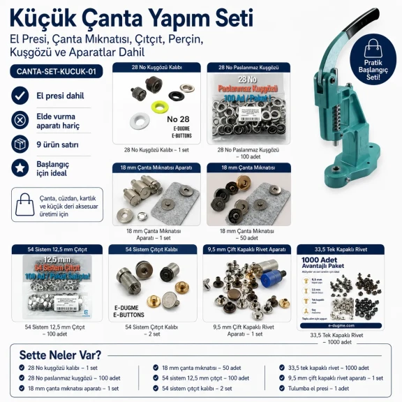 Küçük Çanta Yapım Seti – En Çok Kullanılan Ürünler ve Aparatları, El Presi Dahil CANTA-SET-KUCUK-01