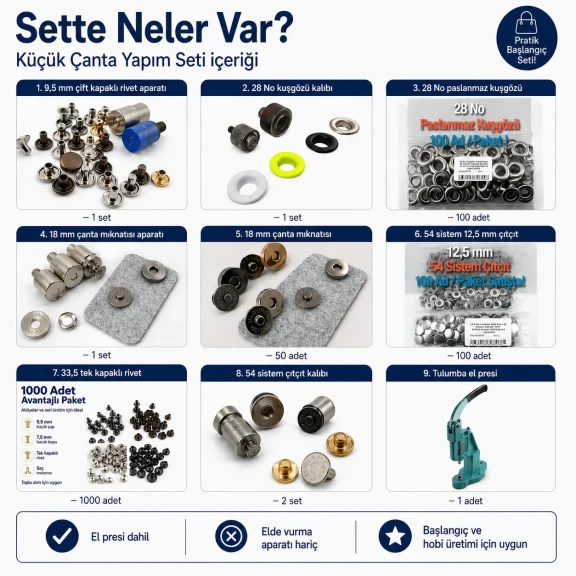 Küçük Çanta Yapım Seti – En Çok Kullanılan Ürünler ve Aparatları, El Presi Dahil CANTA-SET-KUCUK-01