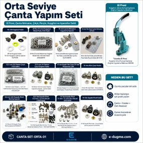 Orta Seviye Çanta Yapım Seti – El Presi, Çanta Mıknatısı, Çıtçıt, Perçin, Kuşgözü ve Aparatlar Dahil CANTA-SET-ORTA-01