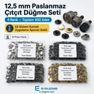 12,5 mm Paslanmaz Çıtçıt Düğme Seti – 4 Renk 400 Adet + 54 Sistem Kamalı Uygulama Aparatı Dahil – El Presi Hariç CITCIT-SET-125MM-4RENK-KLP0056