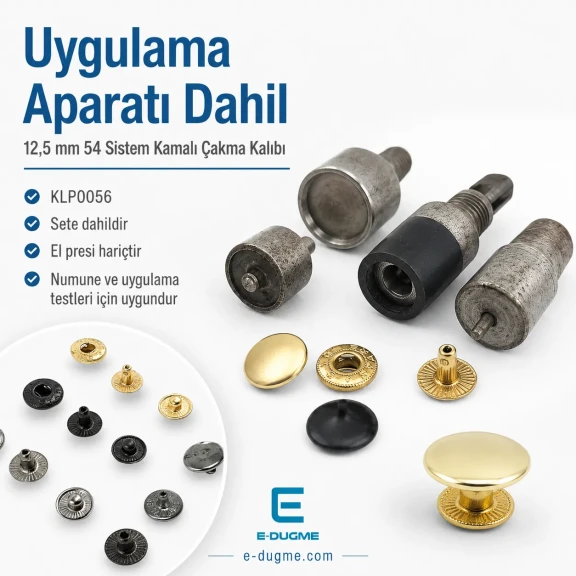 12,5 mm Paslanmaz Çıtçıt Düğme Seti – 4 Renk 400 Adet + 54 Sistem Kamalı Uygulama Aparatı Dahil – El Presi Hariç CITCIT-SET-125MM-4RENK-KLP0056
