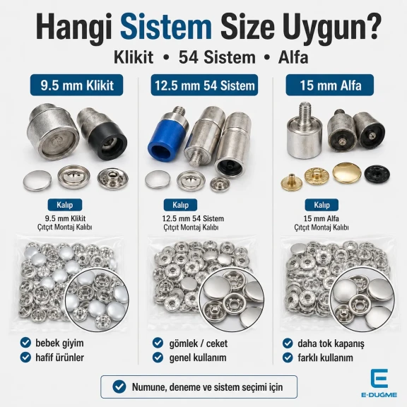 Snap Fastener System Sample Starter Set with Dies – 9.5 mm Klikit, 12.5 mm 54 System and 15 mm Alfa CITCIT-SISTEM-TANIMA-SET01