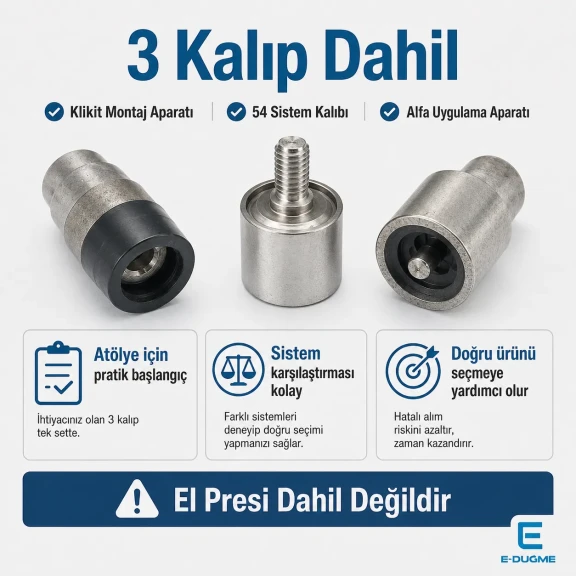 Snap Fastener System Sample Starter Set with Dies – 9.5 mm Klikit, 12.5 mm 54 System and 15 mm Alfa CITCIT-SISTEM-TANIMA-SET01
