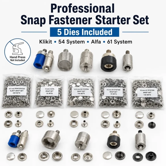 Professional Snap Fastener System Sample Starter Set with 5 Dies – Klikit, 54 System, Alfa and 61 System CITCIT-SISTEM-TANIMA-SET02