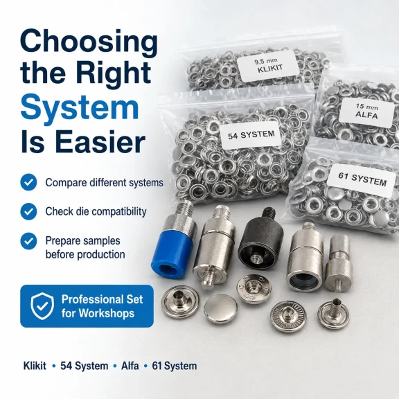 Professional Snap Fastener System Sample Starter Set with 5 Dies – Klikit, 54 System, Alfa and 61 System CITCIT-SISTEM-TANIMA-SET02