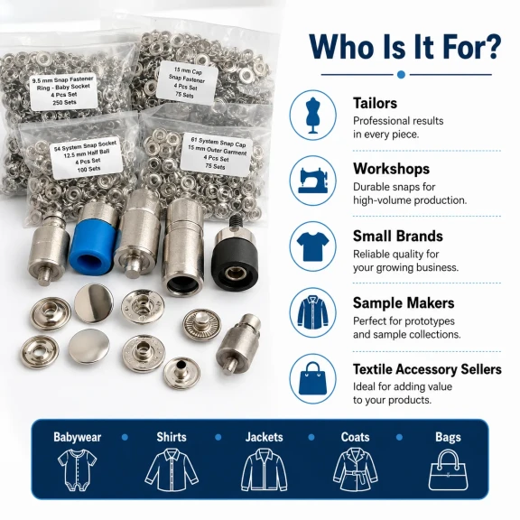 Professional Snap Fastener System Sample Starter Set with 5 Dies – Klikit, 54 System, Alfa and 61 System CITCIT-SISTEM-TANIMA-SET02