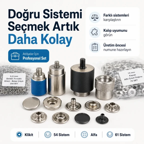Professional Snap Fastener System Sample Starter Set with 5 Dies – Klikit, 54 System, Alfa and 61 System CITCIT-SISTEM-TANIMA-SET02