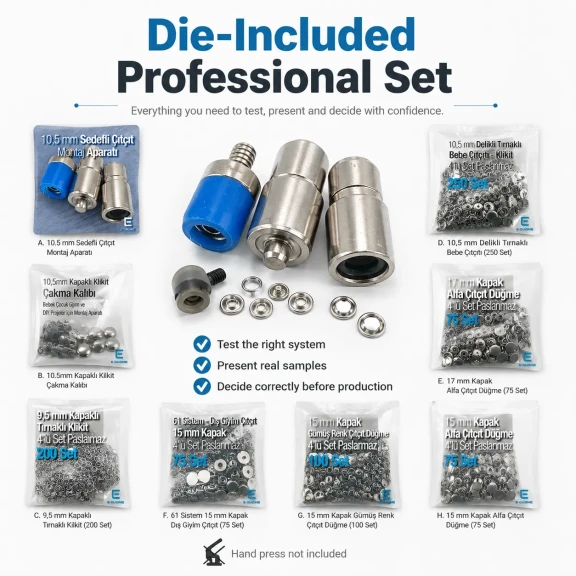 Professional Snap Fastener System Sample and Workshop Starter Set – Klikit, 54 System, Alfa and 61 System with Dies CITCIT-SISTEM-TANIMA-SET03