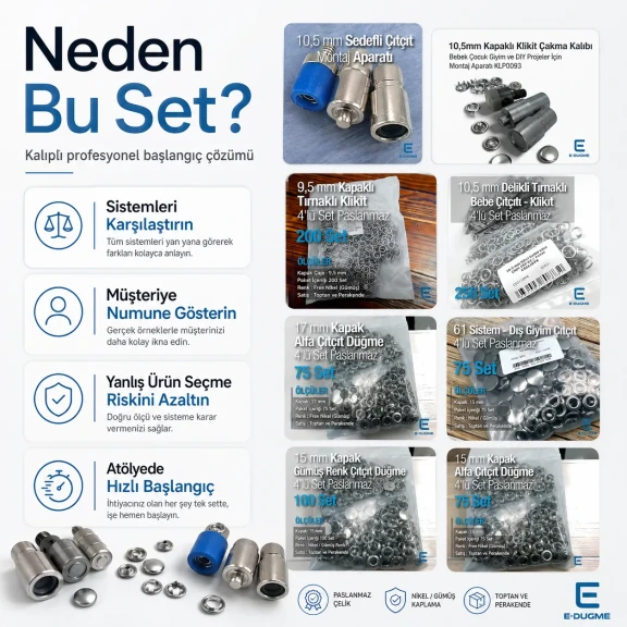 Professional Snap Fastener System Sample and Workshop Starter Set – Klikit, 54 System, Alfa and 61 System with Dies CITCIT-SISTEM-TANIMA-SET03