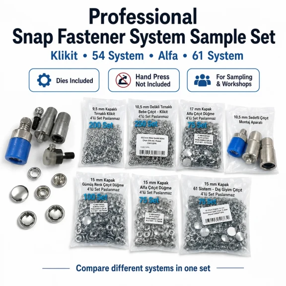 Professional Snap Fastener System Sample and Workshop Starter Set – Klikit, 54 System, Alfa and 61 System with Dies CITCIT-SISTEM-TANIMA-SET03