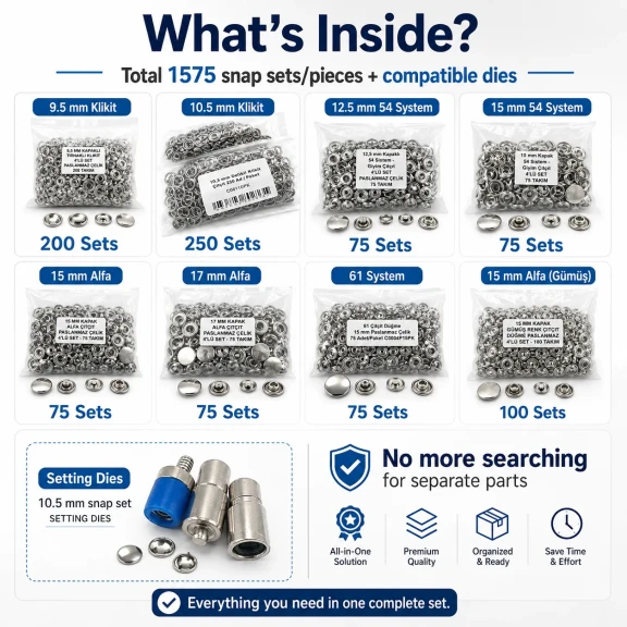 Professional Snap Fastener System Sample and Workshop Starter Set – Klikit, 54 System, Alfa and 61 System with Dies CITCIT-SISTEM-TANIMA-SET03