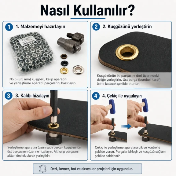 Deri, Kemer ve Bot Kuşgözü Seti – 8,5 mm Kuşgözü, Kalıp ve Elde Aparat Dahil DERI-KEMER-BOT-SET08
