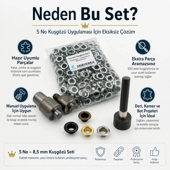 Deri, Kemer ve Bot Kuşgözü Seti – 8,5 mm Kuşgözü, Kalıp ve Elde Aparat Dahil DERI-KEMER-BOT-SET08