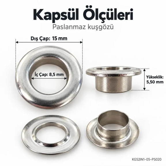 8 mm 5 No Paslanmaz Kuşgözü Elde Vurmalı Delme ve Çakma Seti – 20 Takım + Aparat KGS2IN1-05-PS020