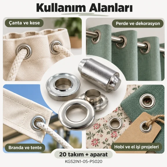 8 mm 5 No Paslanmaz Kuşgözü Elde Vurmalı Delme ve Çakma Seti – 20 Takım + Aparat KGS2IN1-05-PS020