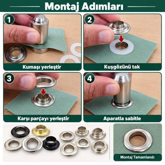 8 mm 5 No Paslanmaz Kuşgözü Elde Vurmalı Delme ve Çakma Seti – 50 Takım + Aparat KGS2IN1-05-PS050