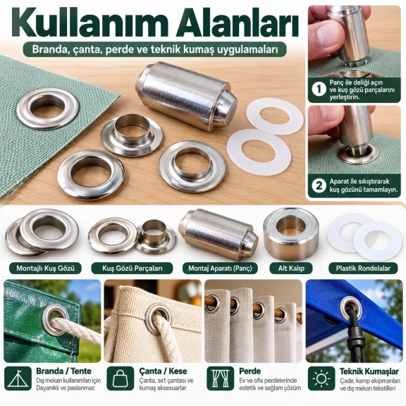 8 mm 5 No Paslanmaz Kuşgözü Elde Vurmalı Delme ve Çakma Seti – 50 Takım + Aparat KGS2IN1-05-PS050