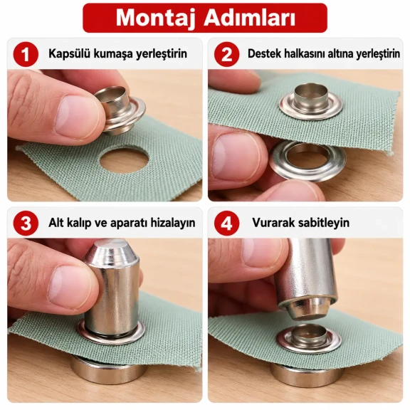 8 mm 5 No Paslanmaz Kuşgözü Elde Vurmalı Delme ve Çakma Seti – 100 Takım + Aparat KGS2IN1-05-PS100