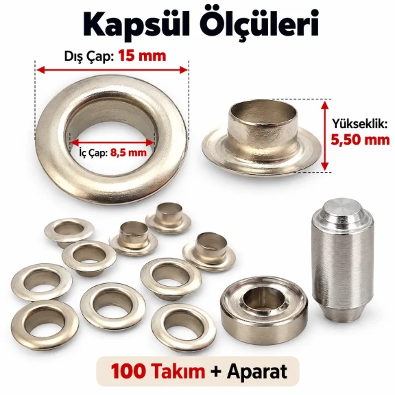 8 mm 5 No Paslanmaz Kuşgözü Elde Vurmalı Delme ve Çakma Seti – 100 Takım + Aparat KGS2IN1-05-PS100 8 mm 5 No Paslanmaz Kuşgözü Elde Vurmalı Delme ve Çakma Seti – 100 Takım + Aparat KGS2IN1-05-PS100